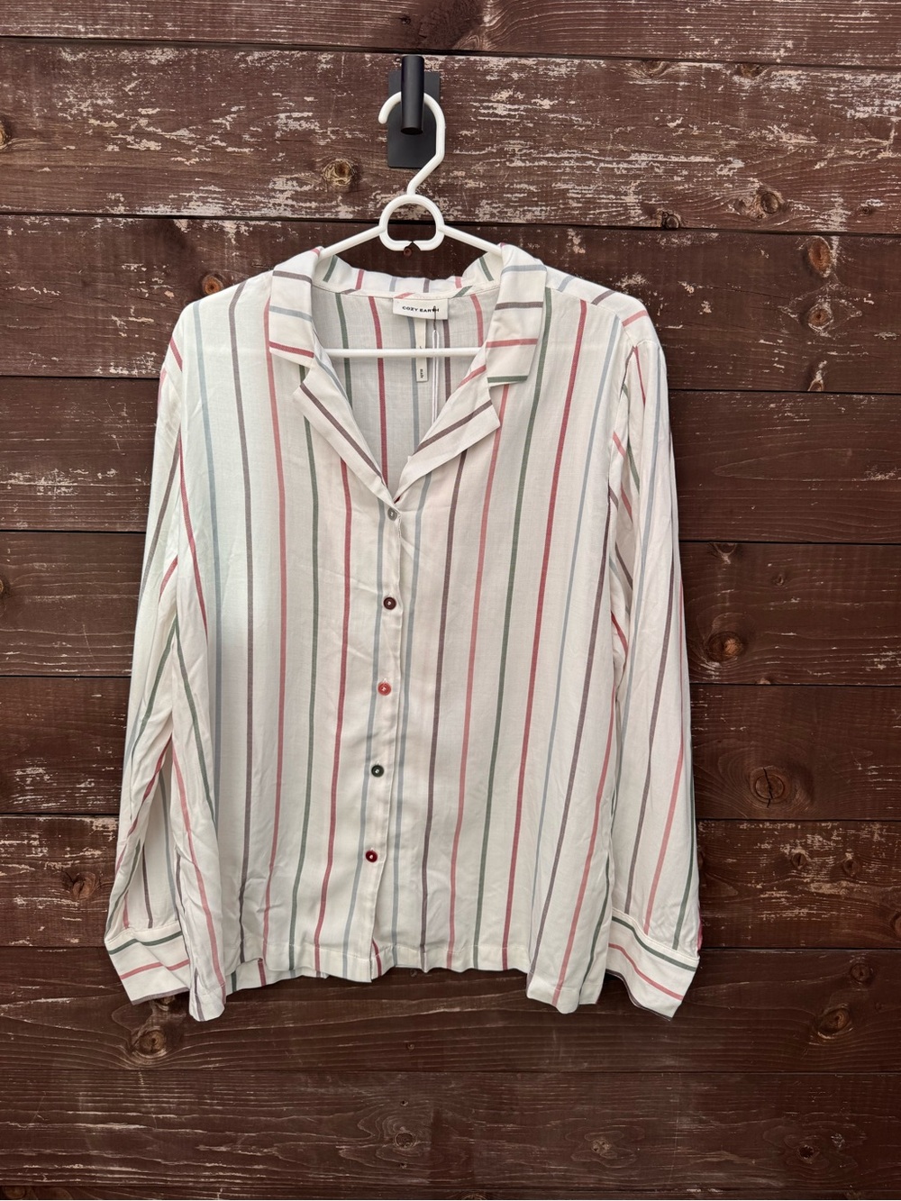 Cozy Earth Women’s Long Sleeve Pajama Top Size L Cottage Stripe